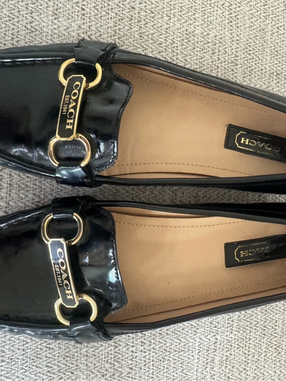 Coach Black Leather Slip-On Loafers with Gold Horsebit 8.5 B Estee